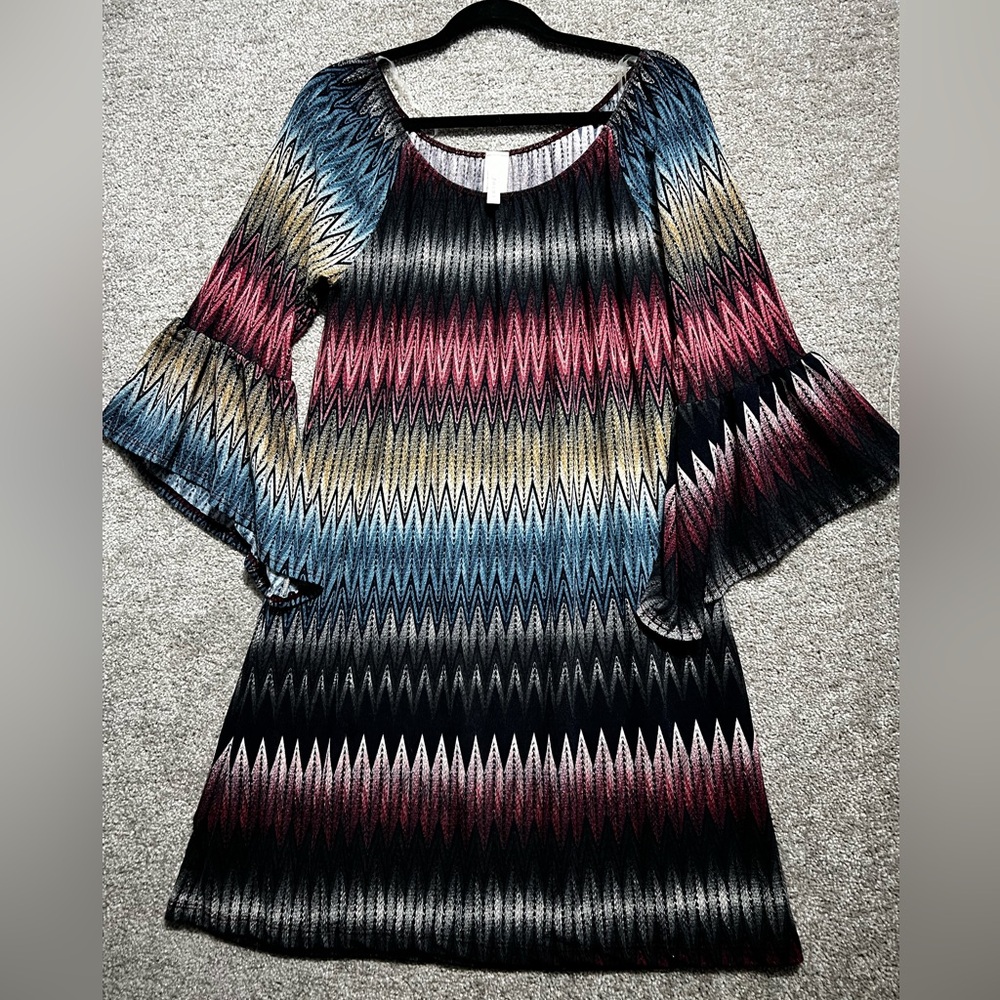 Point Woman’s Midi Dress Multi color Chevron Below Knee Size Large